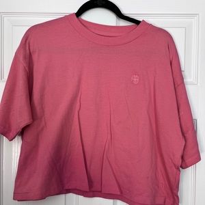 Anine Bing cropped cotton t shirt with AB embroidered.